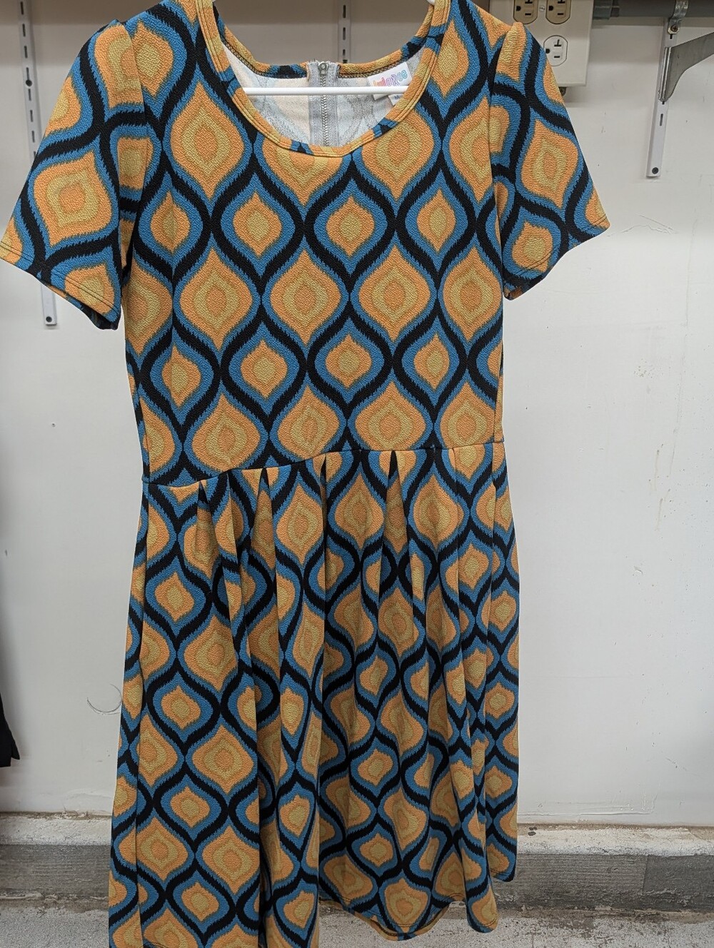 LuLaRoe Blue and Mustard Geometric Midi Dress